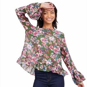Kut From The Cloth Size XS Green Pine Floral Trixy Top